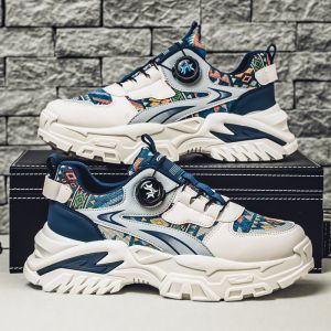 Rotating Button Mens Shoes Sporty Dad Running Thick Bottom Casual Trendy Autumn 2025 New Style Breathable round Toe Rubber Outsole