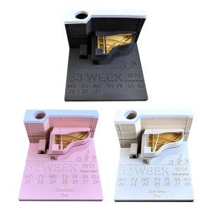 Piano Desk Calendar 2025 Time Piece Calendar 3D Memo Pad Paper Carving Art Memo Pad Notepad for Desktop Decoration