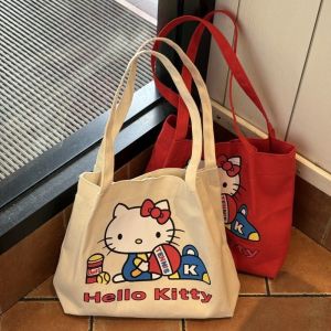 Sanrio | Sanrio Hello Kitty Canvas Bag Large Capacity Shoulder Bag Cute Cartoon Tote Bag Handbag for Commuting Outside A Gift for Girls