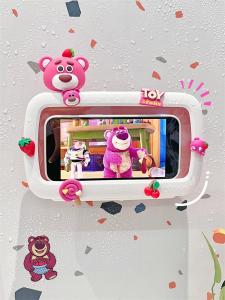 ตู้เก็บโทรศัพท์มือถือแบบติดผนังในห้องน้ำ ตัวตั้งโทรศัพท์มือถือแบบมีกราฟิกการ์ตูนน่ารัก ทนต่อการเปียก ป้องกันน้ำ แบบหมุนได้ ไม่ต้องเจาะ