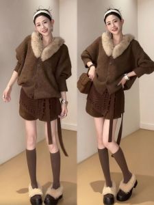 XUECAIQI | Aesthetic Winter Set Knit Cardigan & Shorts Ensemble