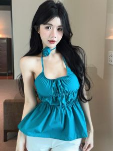 GUZILIAN | Romantic Rose Flower Neck Hanging Strap Top Fashionable Versatile Little Vest Spring Summer New Arrival Elegant Korean Style Slim Fit