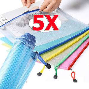 5pcs Waterproof A4 File Bag for Students / Thick PVC Zippered Document Holder / Transparent Exam Paper Organizer School / Office Supplies (33.5x23.5cm)