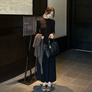 XUECAIQI | Elegant Audrey Style Slimming Autumn Long Sleeve Dress