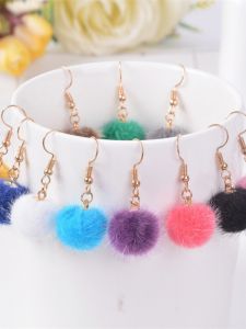 Korean Style Short Plush Ball Ear Hook Trendy Womens Earrings Simple Candy Color Drop Earrings Autumn Winter Fashion Jewelry