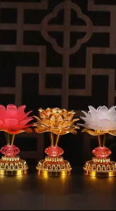 Đèn Trang Trí Hoa Sen Bàn Thờ Pha Lê Ánh Sáng Đa Màu Có Nhạc Phật Sang Trọng Dùng Decor Thần Tài