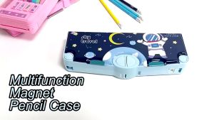 กล่องดินสอมัลติฟังก์ชั่น ลายการ์ตูน กล่องเครื่องเขียนสำหรับเด็ก กระเป๋าดินสอปุ่มกดอัตโนมัติ ฟรี ยางลบ ไม้บรรทัด กรรมไกร ปริมาณ 48 ซม