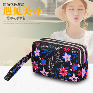 Coin Purse Mobile Phone Bag Female Long Canvas Clutch Bag Minimalist Three-Layer Zipper Handbag Ladies Pouch Large Capacity