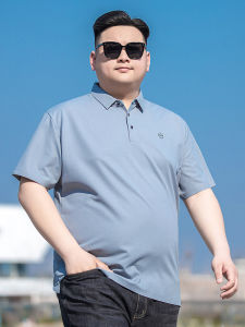 plus Size Ice Silk Short Sleeve T-Shirt Mens Thin Loose Summer Elastic Iron-Free Polo Shirt Fashion Urban Style Business Casual