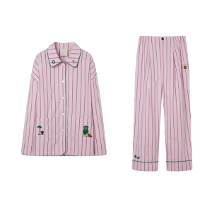 Gp ญี่ปุ่น ผ้าปิเก้ ผ้าไหม ชุดนอน ชุด ผู้หญิง เสื้อผ้าบ้านลายทาง หวาน High-end Sensation Home Service Uniform Style