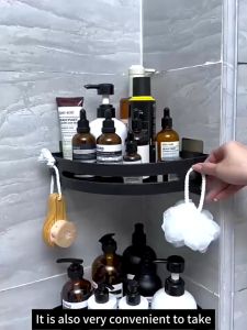【COD】Punch-Free Bathroom Triangle Storage Rack Corner Storage Rack With Hook No Need For Drilling Holes Hanging Kitchen Organiser