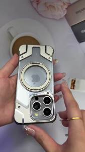 Aluminum Alloy rimless case for iPhone 15 14 13 16 Pro Max strong magnetic suction rotating bracket metal bumper clear back cover