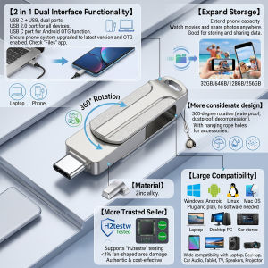 High-Speed USB 2.0 Metal Pendrive Type-C Portable Waterproof Flash Drive 128GB  64GB 32GB 16GB 8GB Memory Disk for Data Storage