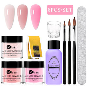 8PCS/Set 10ml Nail Acrylic Powder and Liquid Set Nude Pink White Clear Professional DIY Acrylic Nail Art Kit with Nail Brush