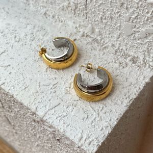 Duo Colors Hoop Earrings • 18K Gold Plated 316l Stainless Titanium Steel 1 Pair Hypoallergenic Minimalistic Earring For Women ER317