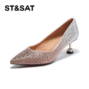 รองเท้าส้นสูงสุดหรูหราสำหรับผู้หญิง ทรงหัวแหลม ดีไซน์เก๋ไก๋ รองเท้าส้นเดี่ยวแฟชั่นฤดูใบไม้ร่วง รองเท้าส้นสูงแบบมีสายรัดข้อเท้า ทรงหัวแหลม