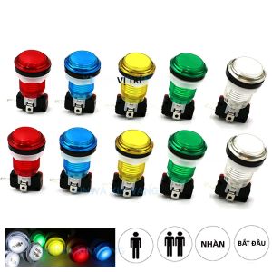 Bộ Kit Máy Game DIY Nút Bấm LED 33mm 12V Có Nắp Trong Suốt Và Microswitch Cho Máy Cẩu Kẹp Không Trễ Thời Gian Linh Kiện Mạch Điều Khiển