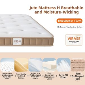 Natural Latex S-shape Jute 3D Breathable Hard Mattress