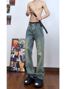OUMULONG | Retro Elastic Soft Jeans American vibe Pants