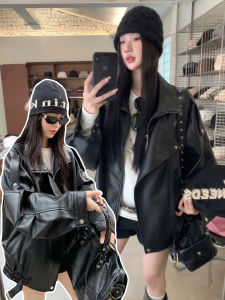 AIYILU | Áo Khoác Bóng Chày Dạ PU Da Phụ Nữ Màu Đen