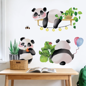Decal dán tường trẻ em gấu trúc vui chơi đáng yêu Có keo sẵn 70*87cm Trang trí phòng bé an toàn