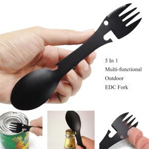 Multifunctional Fork Spoon 5 in 1 Spoon Bottle Opener Can Opener Outdoor Camping Portable Tableware Fork Spoon