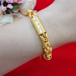 สร้อยข้อมือทองลายมีนาคั่นปล้อง ความยาว 8 นิ้ว หุ้มเศษทองแท้เยาวราช ใส่ออกงานได้ ใส่อาบน้ำได้ รูปถ่ายจากสินค้าจริง
