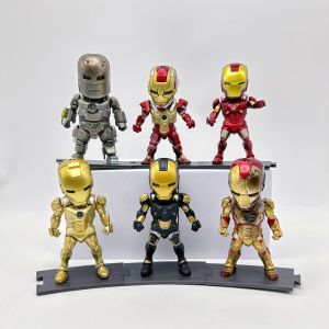 6Pcs Q Version Iron Man Movable Joints Luminous Toy Desktop Decor Car Decor Cartoon Characters Collection Ornaments Dolls Kid Gift