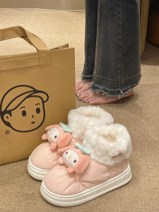 Ankle Wrap Cotton Slippers Female Winter Waterproof Outwear Thick Bottom Fleece-Lined Thickened Cartoon Cute Indoor Home Insulated Cotton-Padded Shoes
