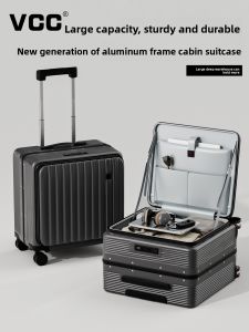 Womens Carry-On Suitcase 18 Inch Lightweight Mini Aluminum Frame Password Lock Pull Rod Travel Bag Business OL Style Hard Shell