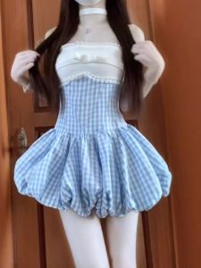 CHANGTONG | French Style Bustier Dress With Flower Bud Hem Design