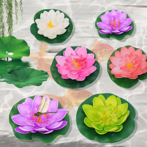 5PCS 10cm Artificial Floating Lotus with Lotus Leaves Simulated Water Lily Fake Flower Plant Pond Pool Aquarium Landscaping Decoration