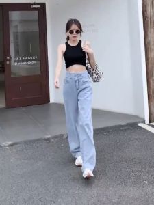 Celana Jeans Wanita Highwaist Kulot Loose Kancing 2 Model Belakang Silang Highwaist