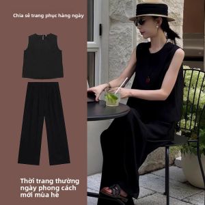 LIANGYILAILIN | Bộ Thời Trang Mùa Hè Thanh Lịch Áo Không Tay Quần Ống Rộng