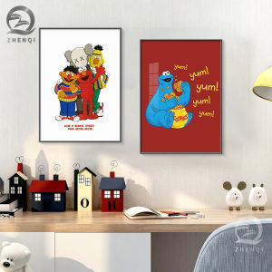 Modern Simple Cartoon Trendy Sesame Street Kaws Doll Childrens Room Wall Art Living Room Entrance Decorative Painting Nordic