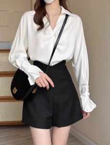 French-style White Shirt For Womens Spring & Autumn Wear Casual V-neck Blouse Loose Long-sleeved Top Versatile Ladies Pullovers