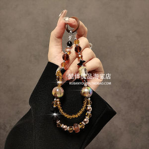 Original Design Crystal Bead Handbag Keychain Lanyard Short Hanging Rope Mobile Phone Case Car Key Holder Fashionable Womens Accessory