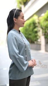 Sen Ngọc - Đồ lam đi chùa cổ tàu vải đũi cao cấp Pháp phục lễ chùa khuy chéo cúc ngọc - Pháp Phục Linh Sơn