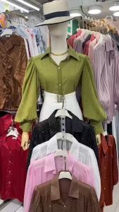 เสื้อ เสื้อเชิ๊ต เสื้อทรงเกาหลี แขนพองแบบเก๋ๆ เสื้อแขนยาว เสื้อแฟชั่น อกฟรีไซด์ 32-44 นิ้ว ยาว 26 นิ้ว ผ้าTwinkie ทอเลื่อม ติดเพรช เกรดพรีเมี่ยม พร้อมส่งจากไทย