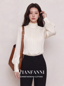 QFN | Slimming High-end White Turtle Neck Blouse