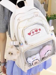 OUDENGPAI | Transparent High Capacity Student Backpack Double Shoulder Pain Bag Cute School Style Ins Unique Aesthetic Value Class Backpack