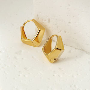 Rhomboid Geometric Hoop Earrings S925 Sterling Silver Plated with 18K Gold Light Luxury Fashion Retro Style Rare Design Upscale Feel