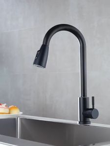 Stainless Steel Kitchen Faucet Extension With Sprayer For Sink Kitchen Tap Two Water Outlet Modes Deck Mounted Water Mixer Taps WIth Hose 360° Rotation Basin Sink Telescopic Faucet Heavy Duty