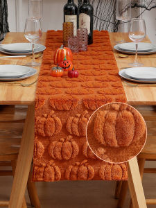 Thickened Pumpkin Table RunnerBlack Eye-Ghost Three-Dimensional EmbroideredHoliday Dining Table Decoration for Parties