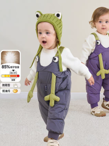 Thickened down Overalls Childrens Winter Outerwear Baby Boys Girls Windproof Trousers Nylon Fabric Duck down Filling Medium Waist