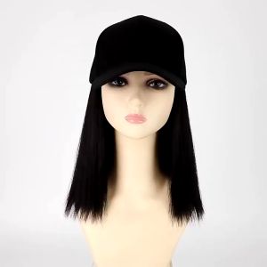 Wig hat all-in-one womens summer fashionable all-match ear-hanging dyed long straight hair piece sun protection baseball duckbill hat