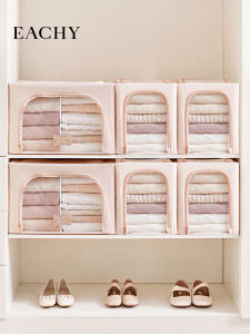 Eachy กล่องเก็บเสื้อผ้าพับได้แบบพับได้สำหรับใช้ในบ้าน ชั้นวางเสื้อผ้า กล่องเก็บของ โครงเหล็ก กล่องเก็บของแบบเปิด