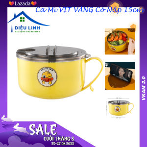 Tô ăn Mì Bát Inox Có Nắp Đậy Họa Tiết Vịt Vàng Bắt Mắt - Ca Mì Vịt Vàng Có Nắp Kê Điện Thoại Giá Rẻ Ca Ăn Mì Cao Cấp Tramanhshop