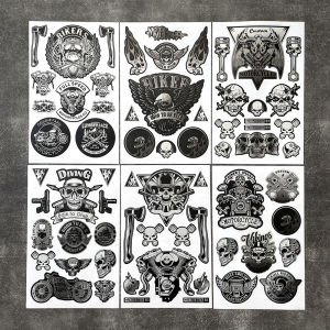 For Yamaha Xmax Nmax 300 Honda Click 125 150 PCX 160 Kawasaki Black Skull Sticker Motorcycle Body Helmet Retro Elements Decorative Decals Motorcycle Accessories