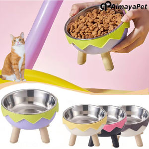 AIMAYAPET Raised Cat Food Water Bowl Eggshell Shape Anti-choking Pet High Footed Bowl Stainless Steel with Stand